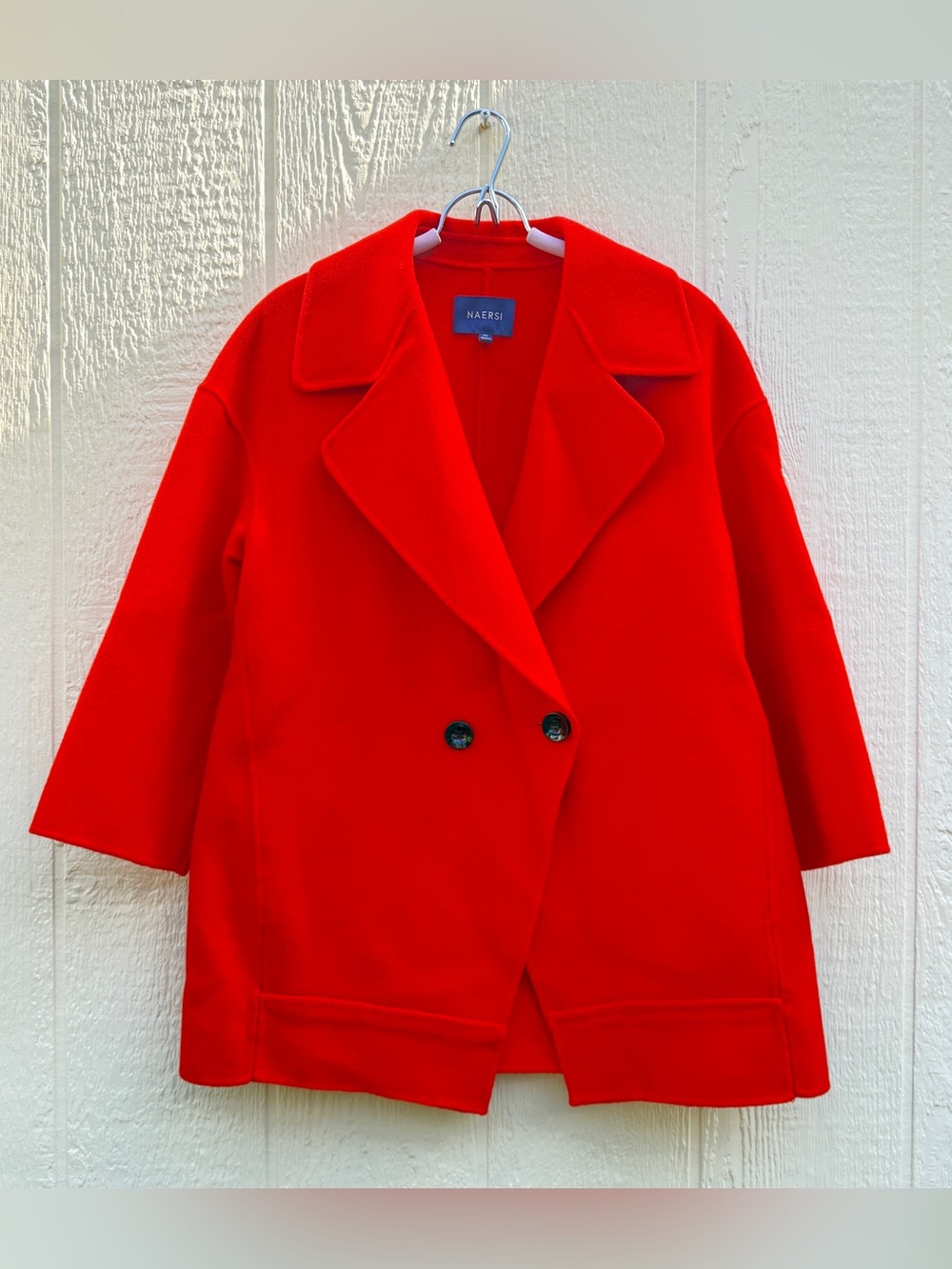 Naersi Red Wool Coat Women S Double Breasted Peacoat Oversized Quiet Luxury Fall